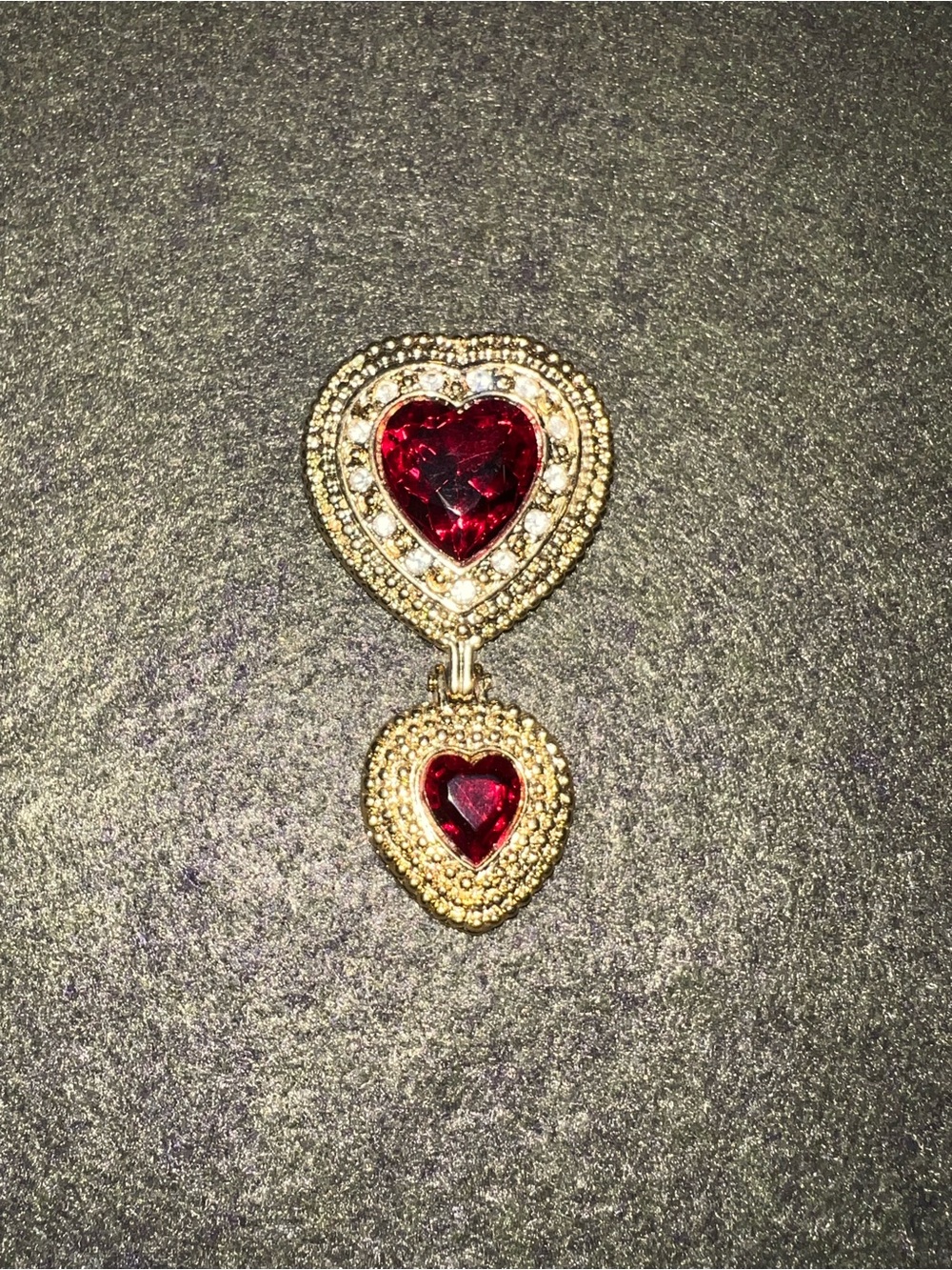 Victoria's Secret Gold-Tone Heart Drop Brooch with Red Crystals